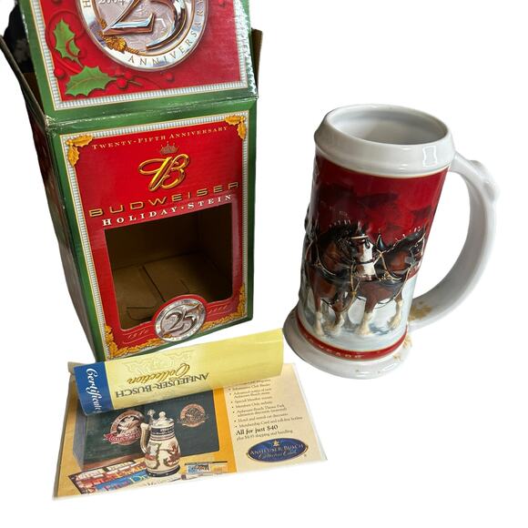 2004 Anheuser Busch AB Budweiser Holiday Christmas Beer Stein Clydesdales - Picture 1 of 8